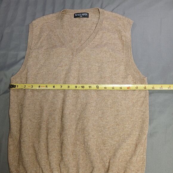 Kallspin Sweater Vest Mens M Cashmere Wool Classic Stretch Preppy Beige V Neck - Picture 8 of 9